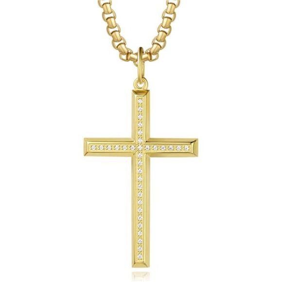 Crucifix Cross Pendant Long Necklace Fine Jewelry For Men